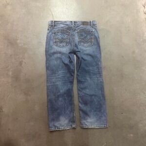 BKE Tyler mens blue straight jeans thick stitch embroidered stretch loose 36